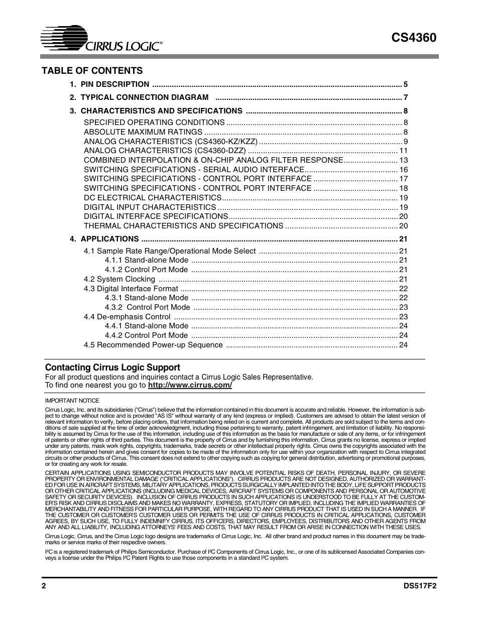 Cs4360 | Cirrus Logic CS4360 User Manual | Page 2 / 37