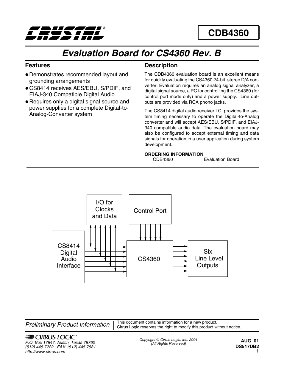 Cirrus Logic CDB4360 User Manual | 18 pages