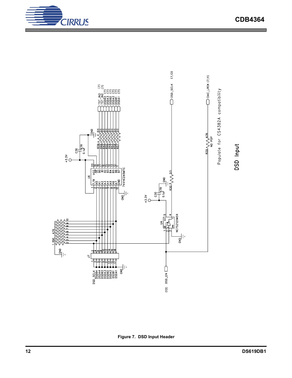 Figure 7. dsd input header, Figure 7. a s, Cdb4364 | Cirrus Logic CDB4364 User Manual | Page 12 / 18