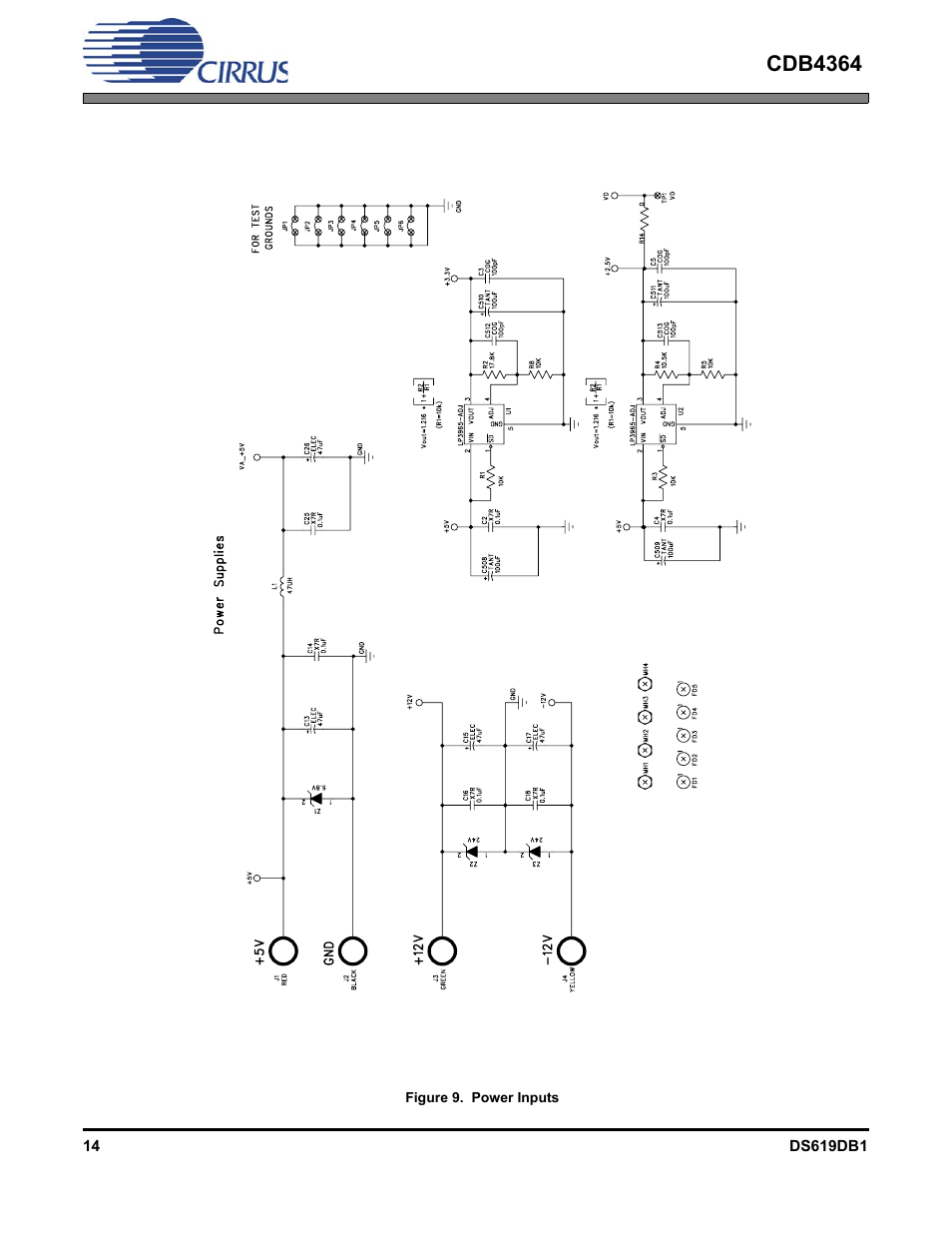 Figure 9. power inputs, 9). t, Cdb4364 | Cirrus Logic CDB4364 User Manual | Page 14 / 18