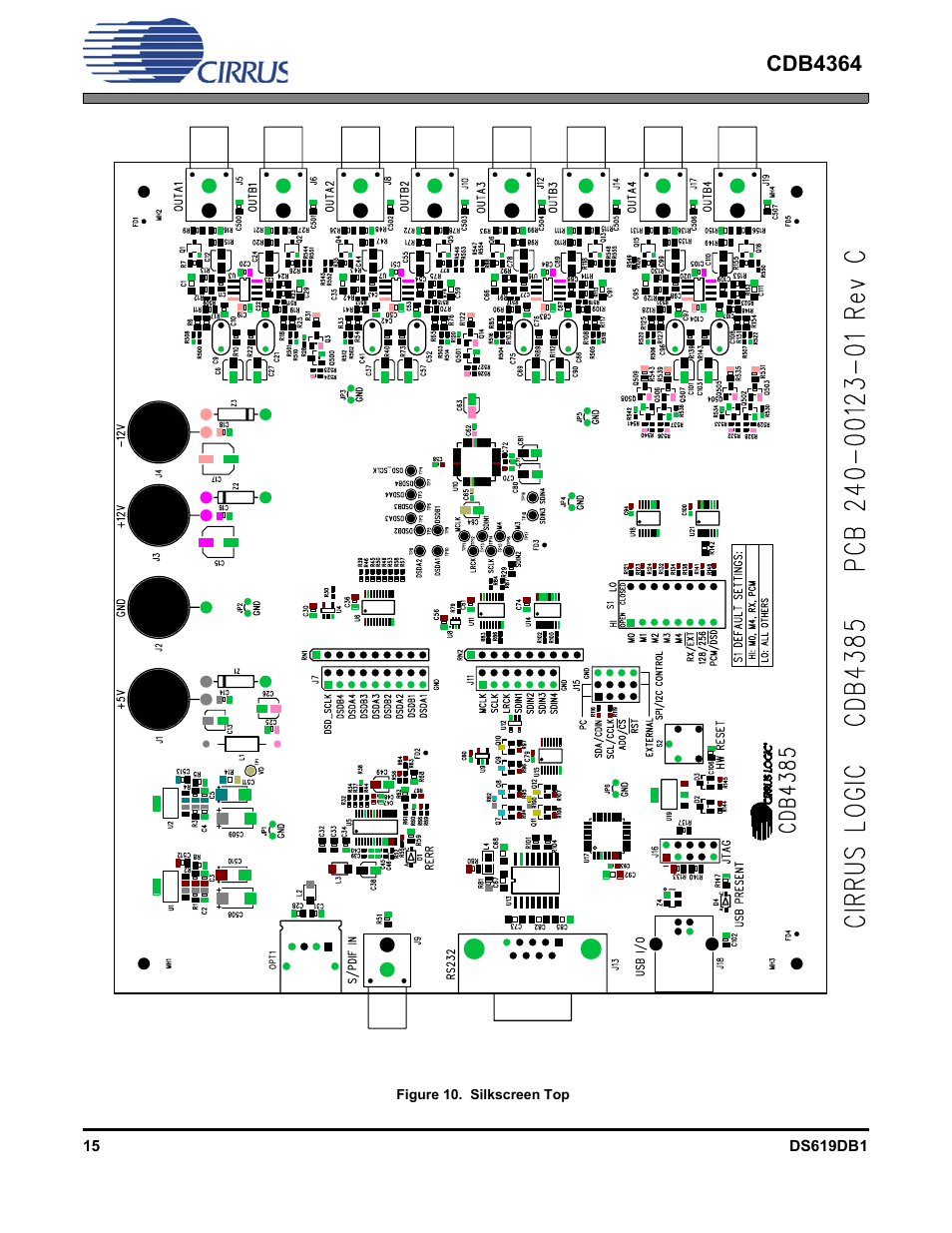 Figure 10. silkscreen top, Res 10, 11, Cdb4364 | Cirrus Logic CDB4364 User Manual | Page 15 / 18