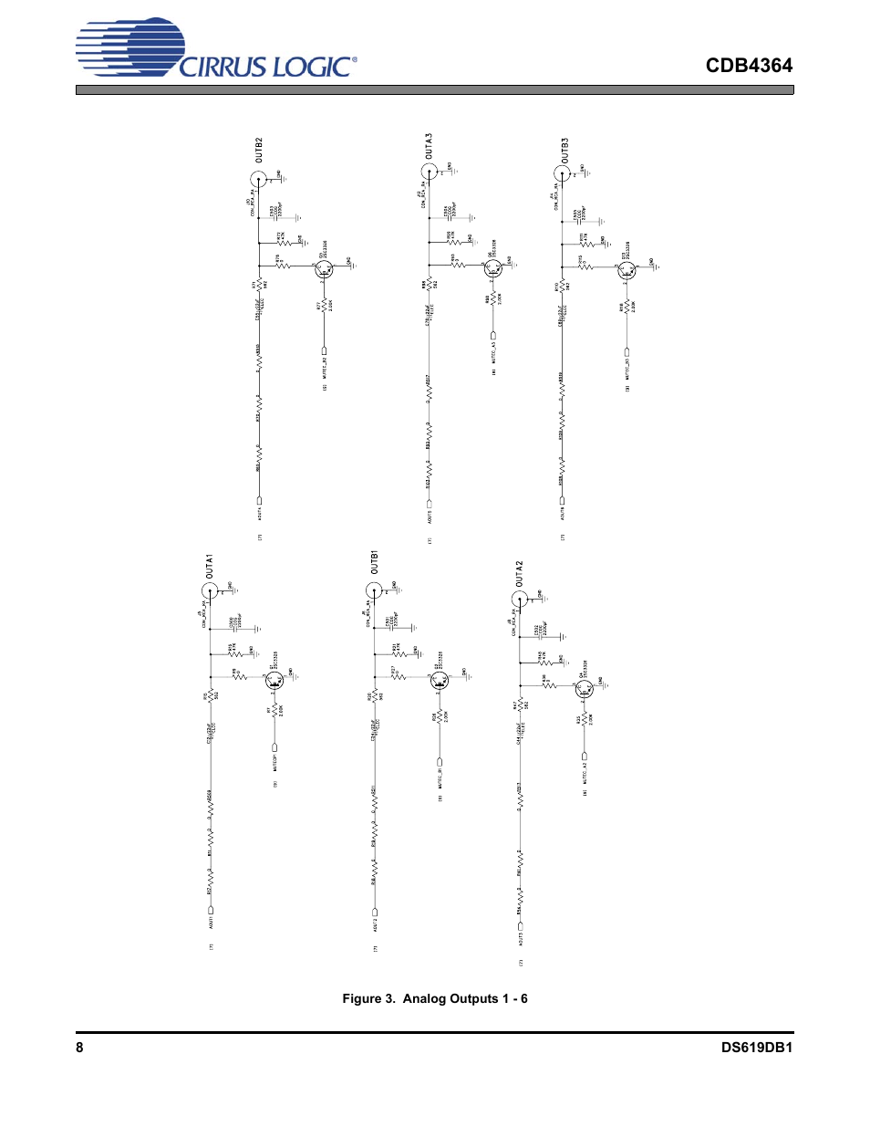 Figure 3. analog outputs 1 - 6, Cdb4364 | Cirrus Logic CDB4364 User Manual | Page 8 / 18