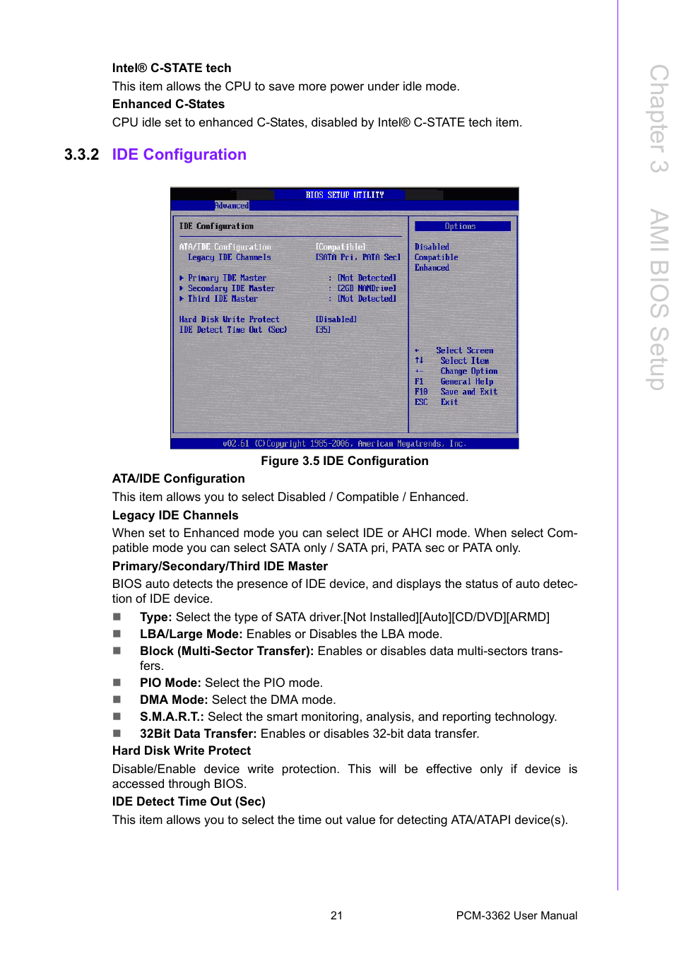 2 ide configuration, Figure 3.5 ide configuration, Ide configuration figure 3.5 ide configuration | Chapter 3 a mi bios setup | Advantech PCM-3362 User Manual | Page 29 / 88