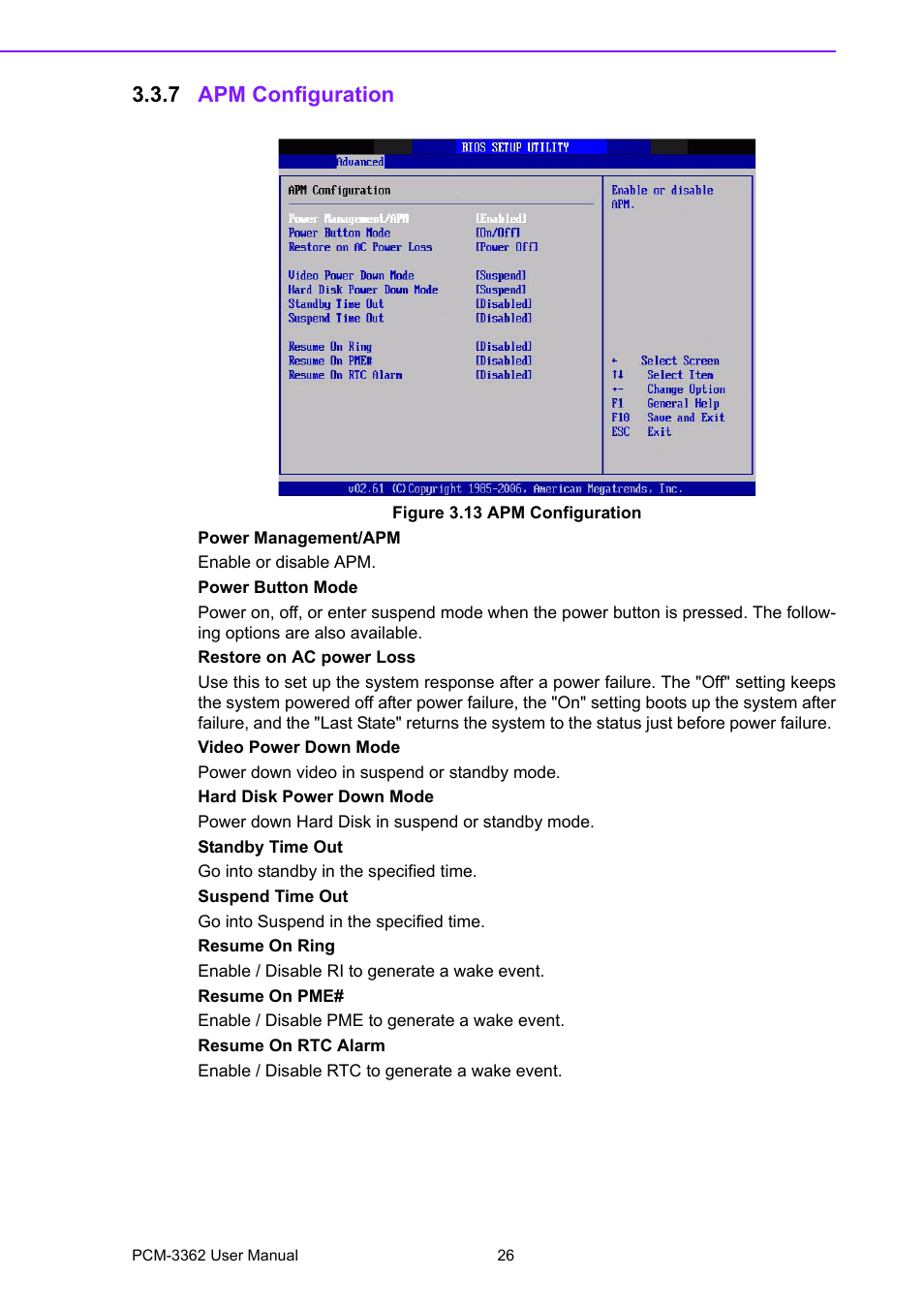 7 apm configuration, Figure 3.13 apm configuration, Apm configuration figure 3.13apm configuration | Advantech PCM-3362 User Manual | Page 34 / 88