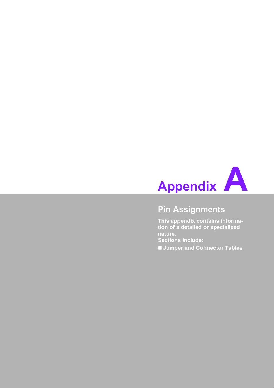 A pin assignments, Appendix a, Appendix | Advantech PCM-3362 User Manual | Page 63 / 88