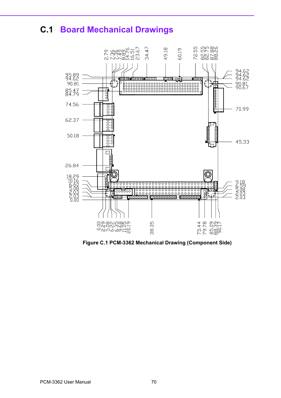 C.1 board mechanical drawings, Board mechanical drawings | Advantech PCM-3362 User Manual | Page 78 / 88