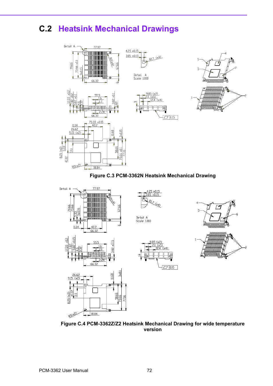 C.2 heatsink mechanical drawings, Figure c.3 pcm-3362n heatsink mechanical drawing, Heatsink mechanical drawings | Advantech PCM-3362 User Manual | Page 80 / 88