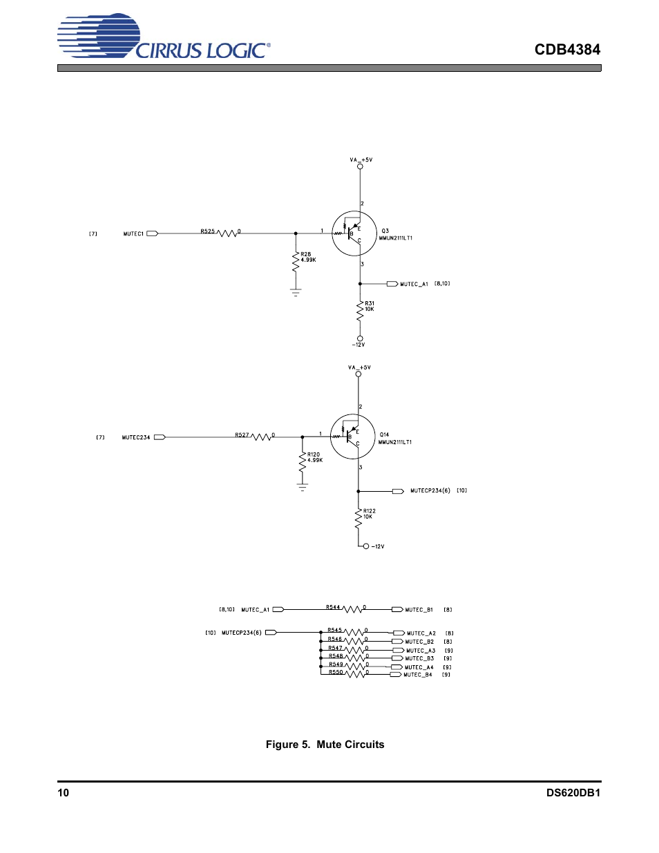 Figure 5. mute circuits, Cdb4384 | Cirrus Logic CDB4384 User Manual | Page 10 / 19