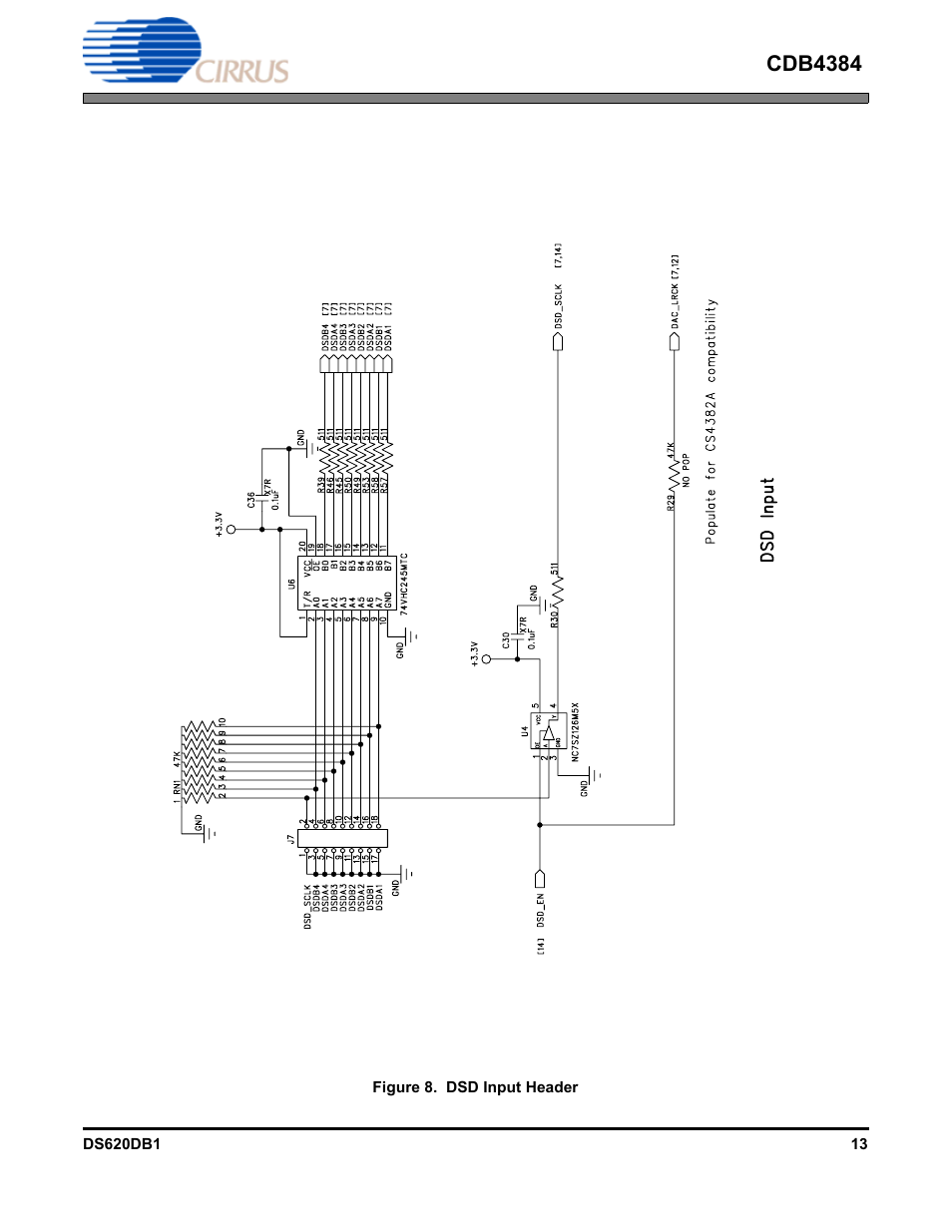 Figure 8. dsd input header, Figure 8. a s, Cdb4384 | Cirrus Logic CDB4384 User Manual | Page 13 / 19