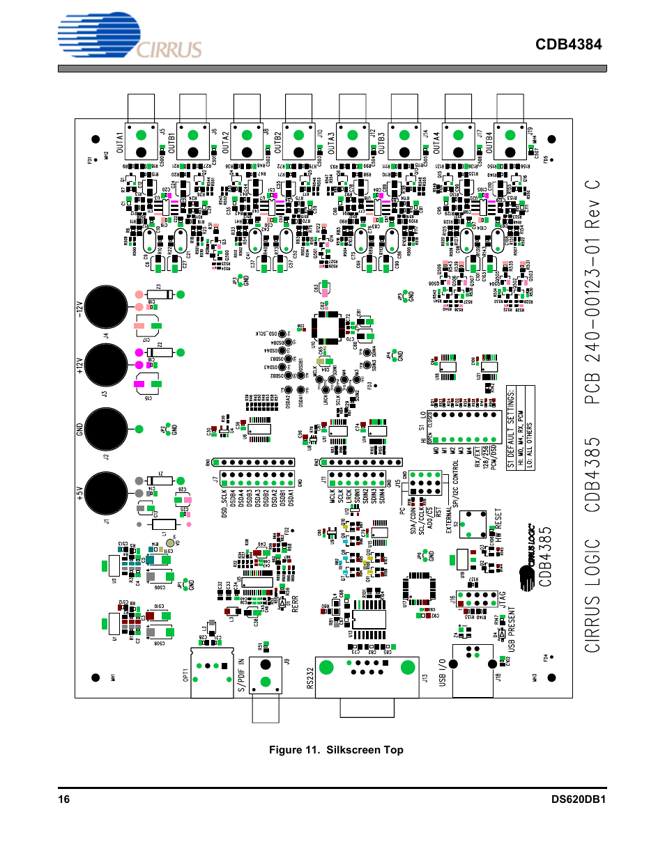 Figure 11. silkscreen top, Res 11, 12, Cdb4384 | Cirrus Logic CDB4384 User Manual | Page 16 / 19