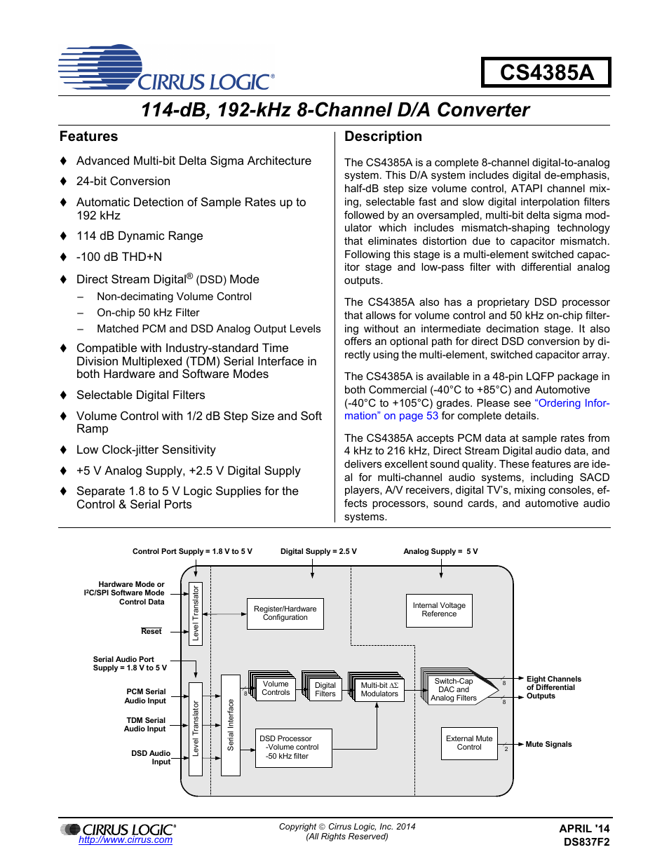 Cirrus Logic CS4385A User Manual | 55 pages