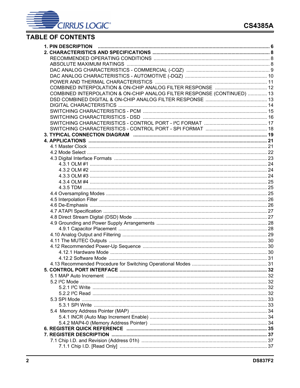 Cirrus Logic CS4385A User Manual | Page 2 / 55