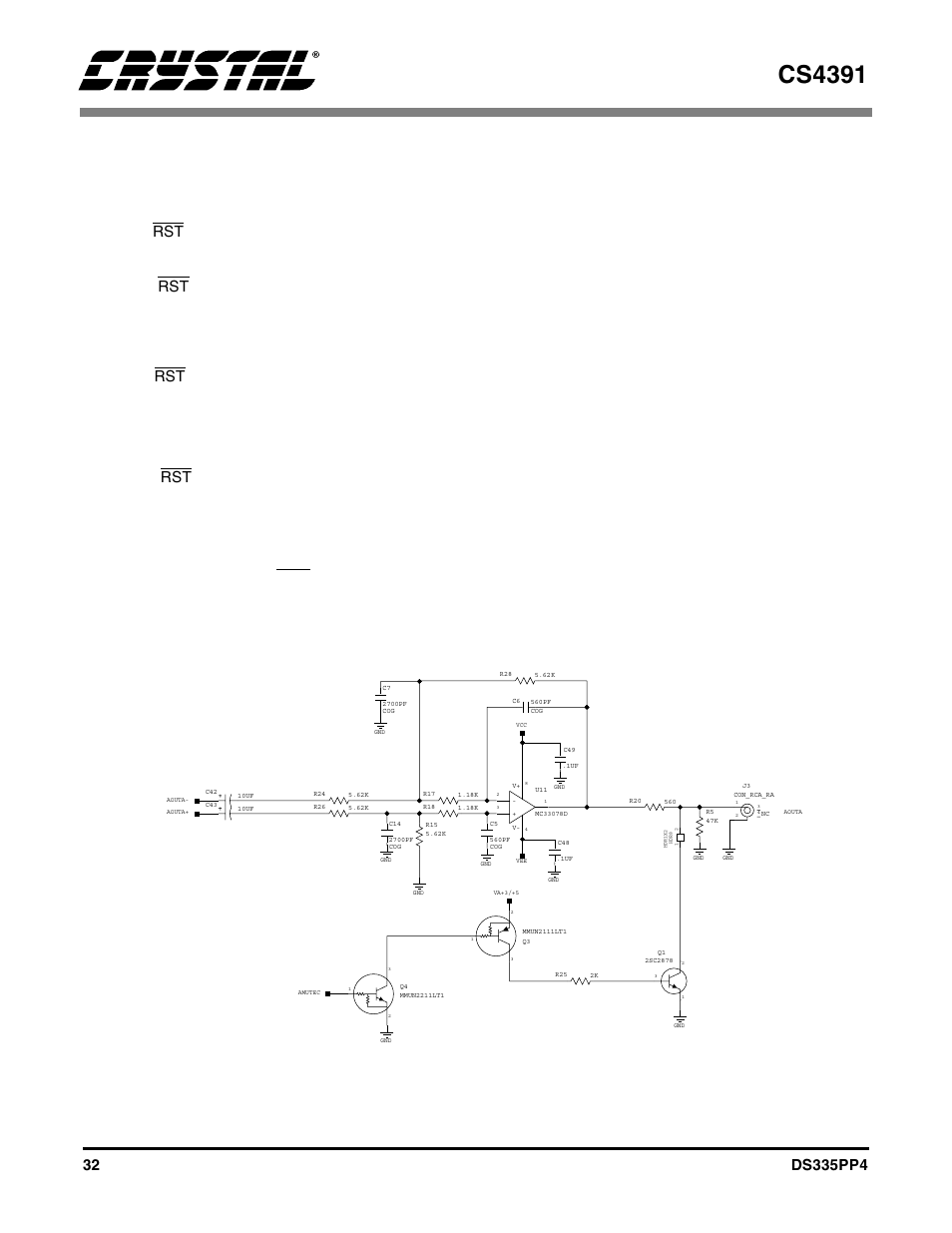 Applications, 1 recommended power-up sequence for hardware mode, 3 analog output and filtering | Figure 15. cs4391 output filter, Cs4391, 1) hold, High | Cirrus Logic CS4391 User Manual | Page 32 / 38