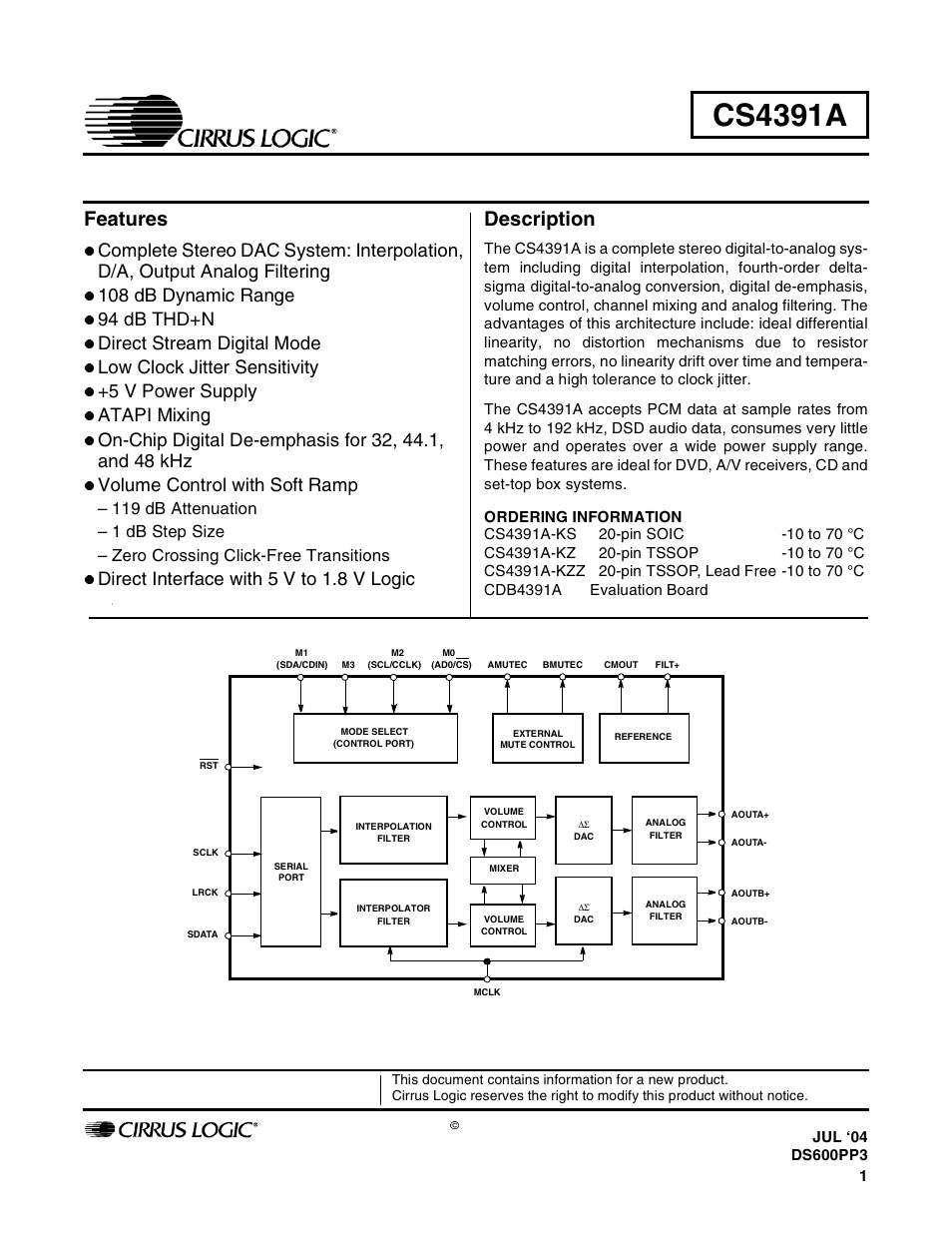 Cirrus Logic CS4391A User Manual | 40 pages