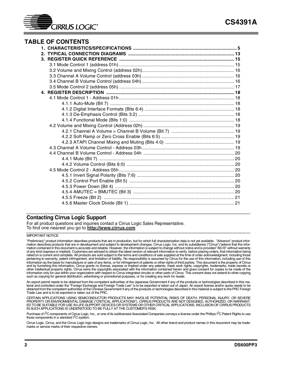 Cirrus Logic CS4391A User Manual | Page 2 / 40