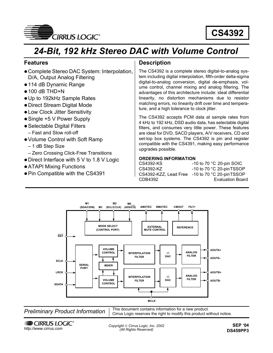 Cirrus Logic CS4392 User Manual | 40 pages