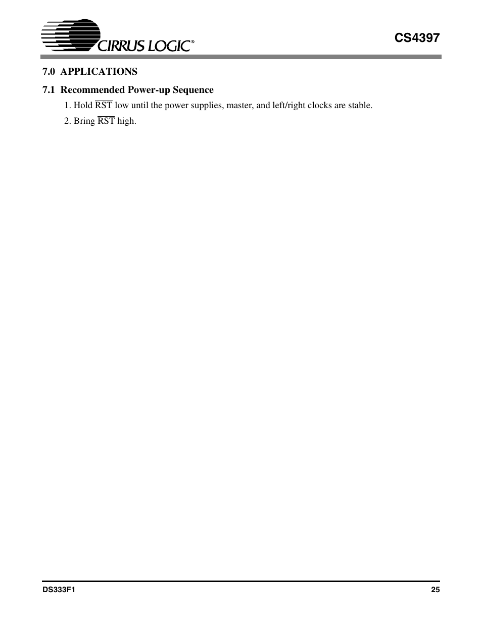 0 applications, 1 recommended power-up sequence, Cs4397 | Cirrus Logic CS4397 User Manual | Page 25 / 34