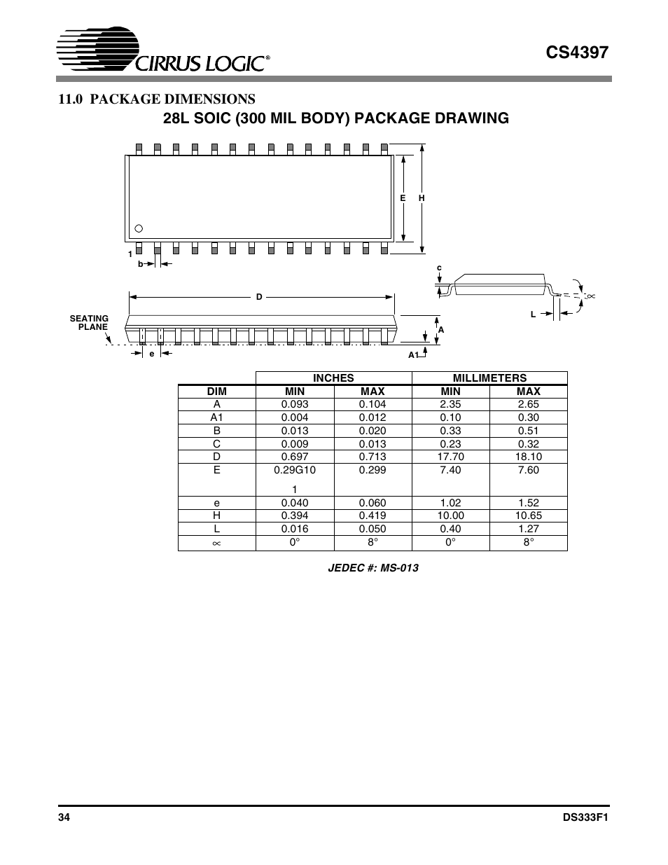 0 package dimensions, Cs4397 | Cirrus Logic CS4397 User Manual | Page 34 / 34