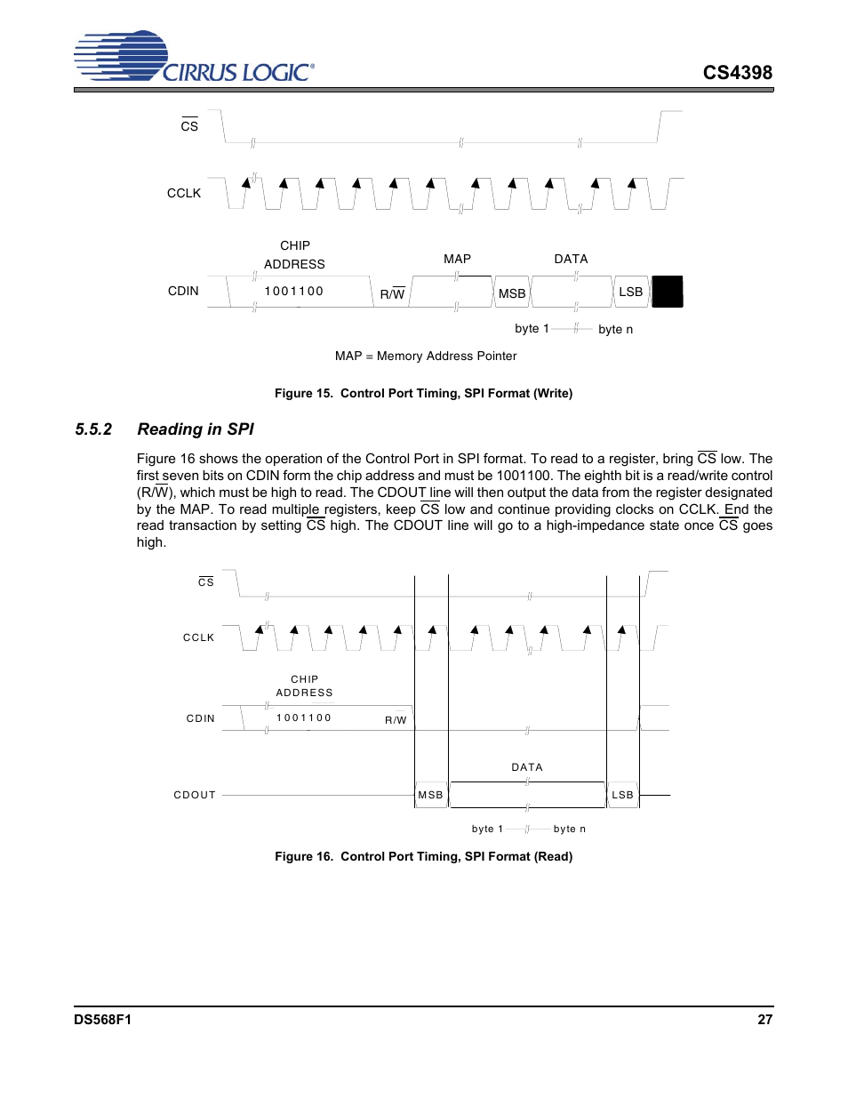 2 reading in spi, Cs4398 | Cirrus Logic CS4398 User Manual | Page 27 / 46
