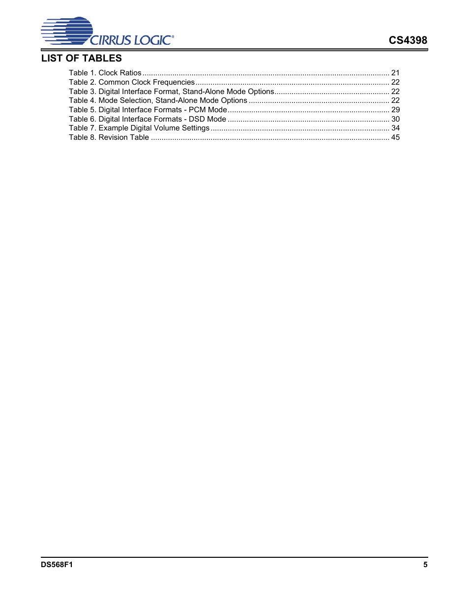 Cs4398 | Cirrus Logic CS4398 User Manual | Page 5 / 46