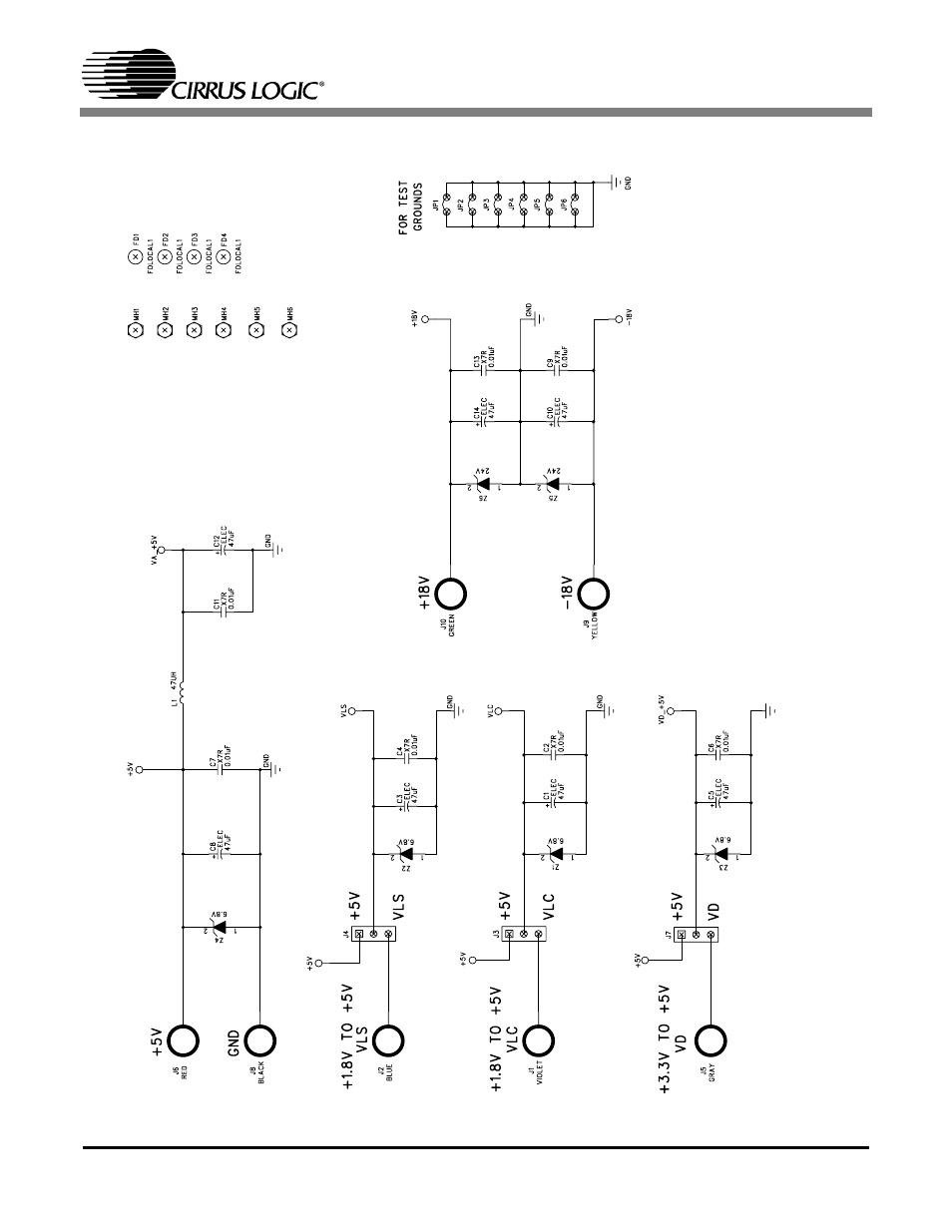 Figure 8. power supply connections, Ough 8, Cdb4398 | Cirrus Logic CDB4398 User Manual | Page 13 / 18