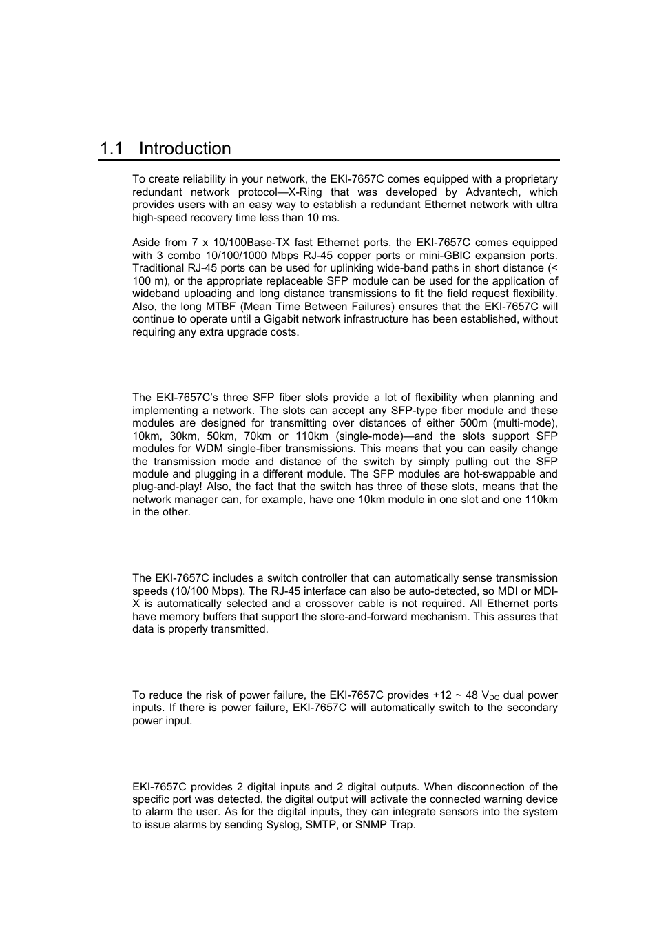 Chapter 1 overview, 1 introduction | Advantech EKI-7657C User Manual | Page 12 / 110