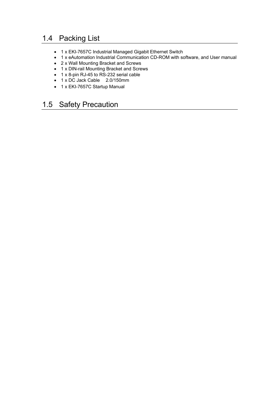 4 packing list, 5 safety precaution | Advantech EKI-7657C User Manual | Page 17 / 110