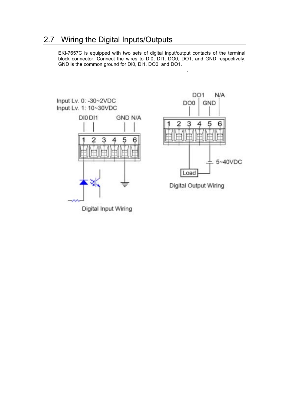 7 wiring the digital inputs/outputs | Advantech EKI-7657C User Manual | Page 32 / 110