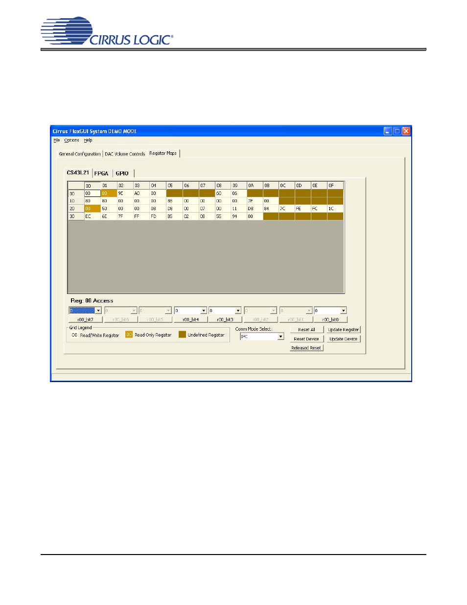 3 register maps tab, Figure 3. register maps tab - cs43l21, Figure 3.register maps tab - cs43l21 | Section 2.3, Cdb43l21 | Cirrus Logic CDB43L21 User Manual | Page 10 / 25