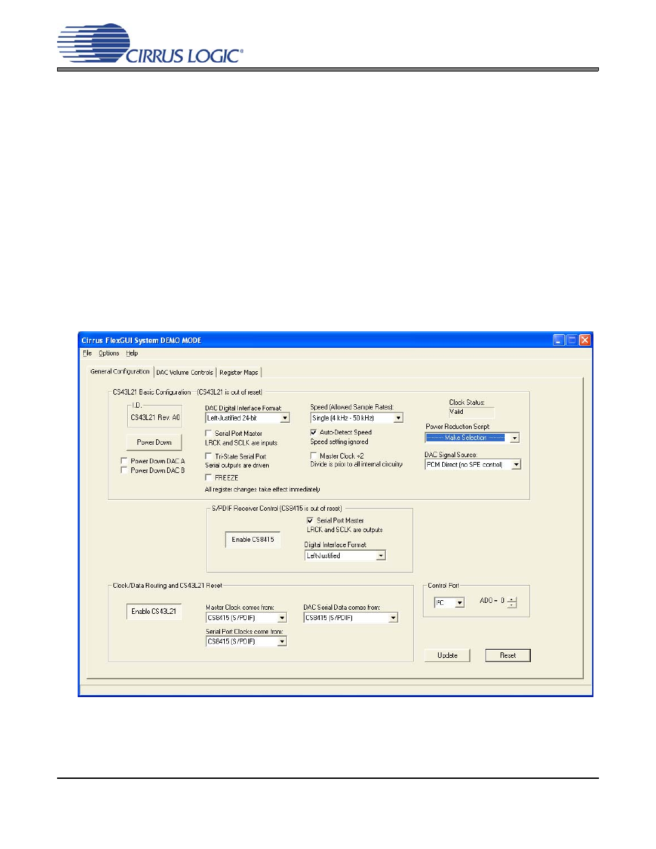 1 general configuration tab, Figure 1. general configuration tab, Figure 1.general configuration tab | Cdb43l21 | Cirrus Logic CDB43L21 User Manual | Page 8 / 25