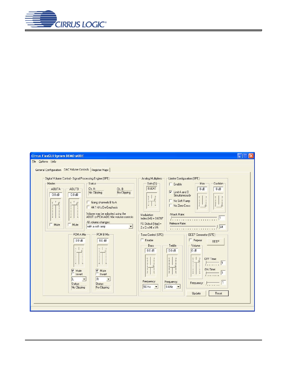 2 dac volume controls tab, Figure 2. dac volume controls tab, Figure 2.dac volume controls tab | S. see, Section 2.2, Cdb43l21 | Cirrus Logic CDB43L21 User Manual | Page 9 / 25