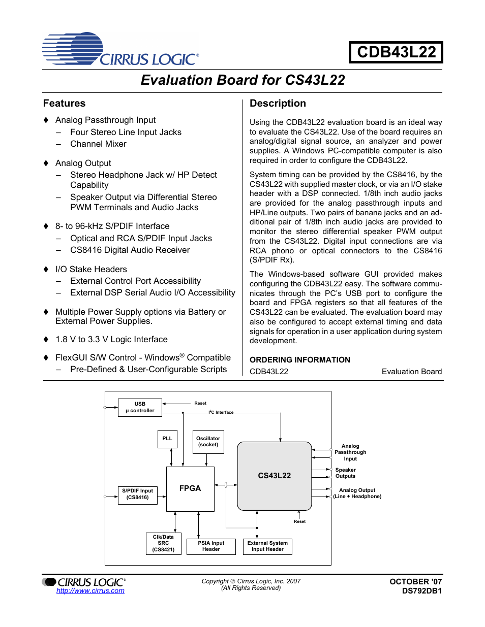 Cirrus Logic CDB43L22 User Manual | 31 pages