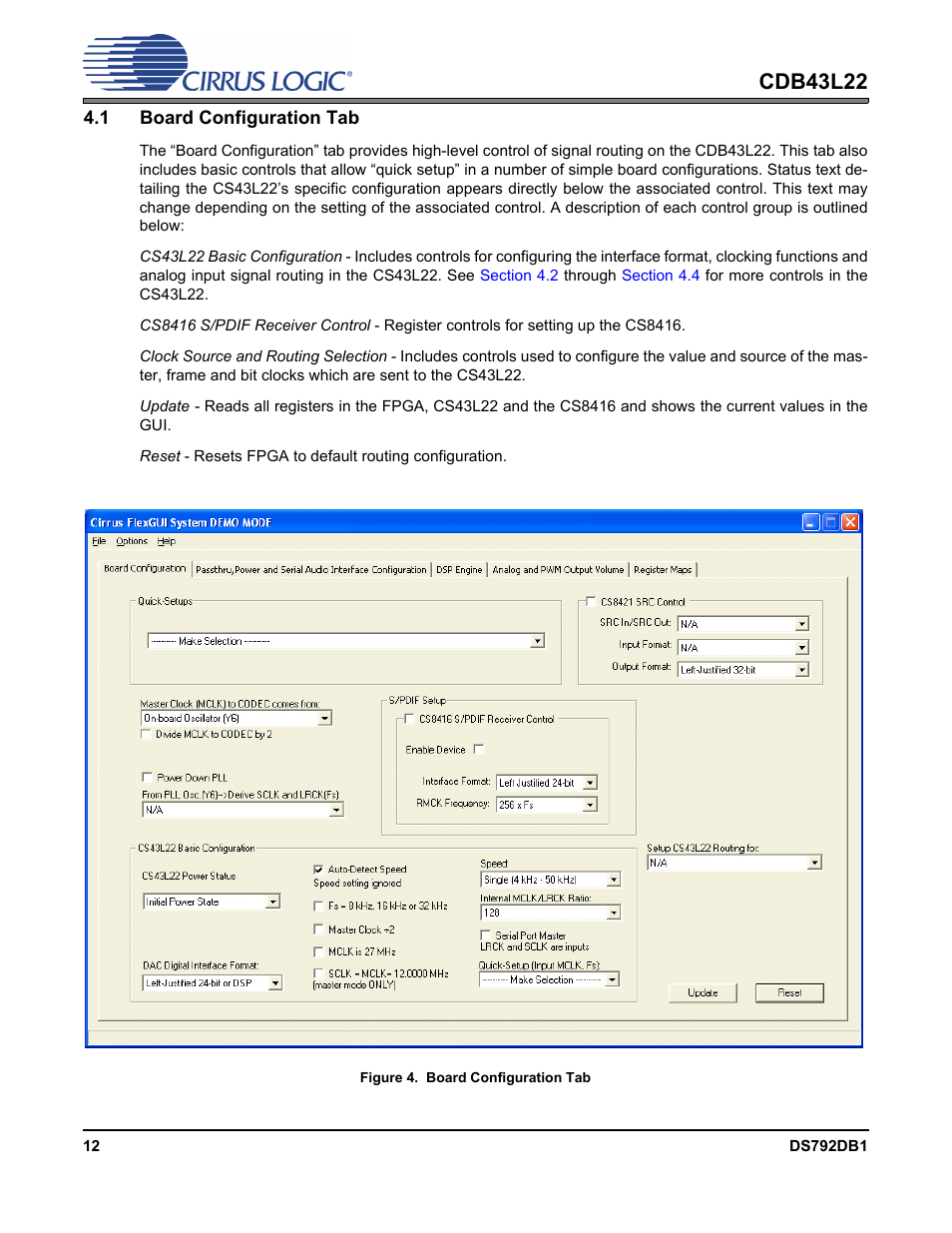 1 board configuration tab, Figure 4. board configuration tab, Figure 4.board configuration tab | Cdb43l22 | Cirrus Logic CDB43L22 User Manual | Page 12 / 31