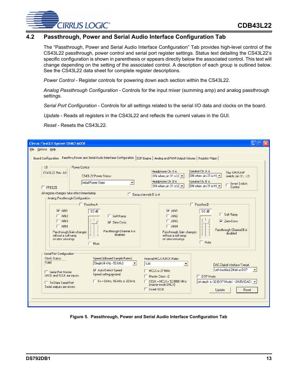 Section 4.2, Cdb43l22 | Cirrus Logic CDB43L22 User Manual | Page 13 / 31