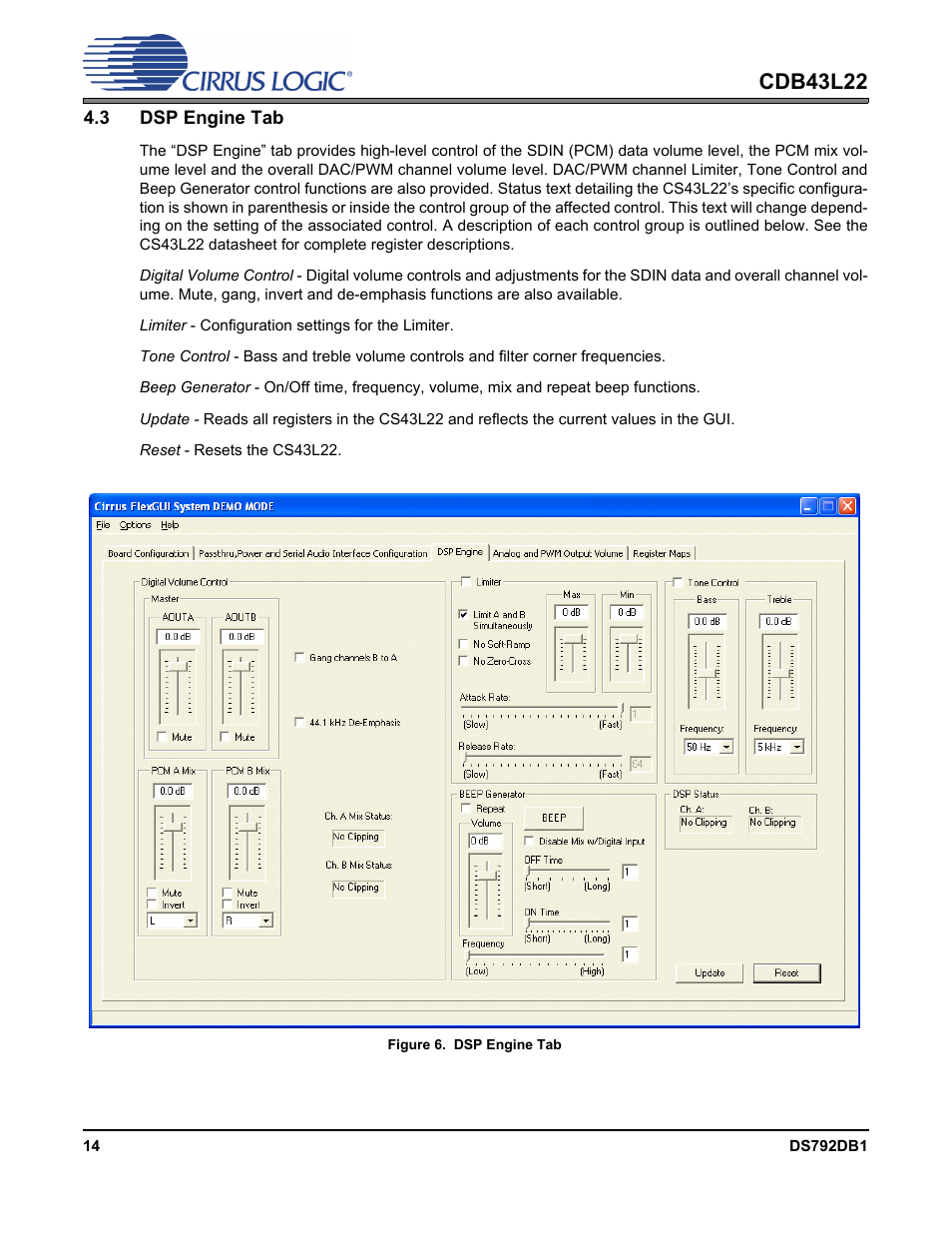 3 dsp engine tab, Figure 6. dsp engine tab, Figure 6.dsp engine tab | Cdb43l22 | Cirrus Logic CDB43L22 User Manual | Page 14 / 31