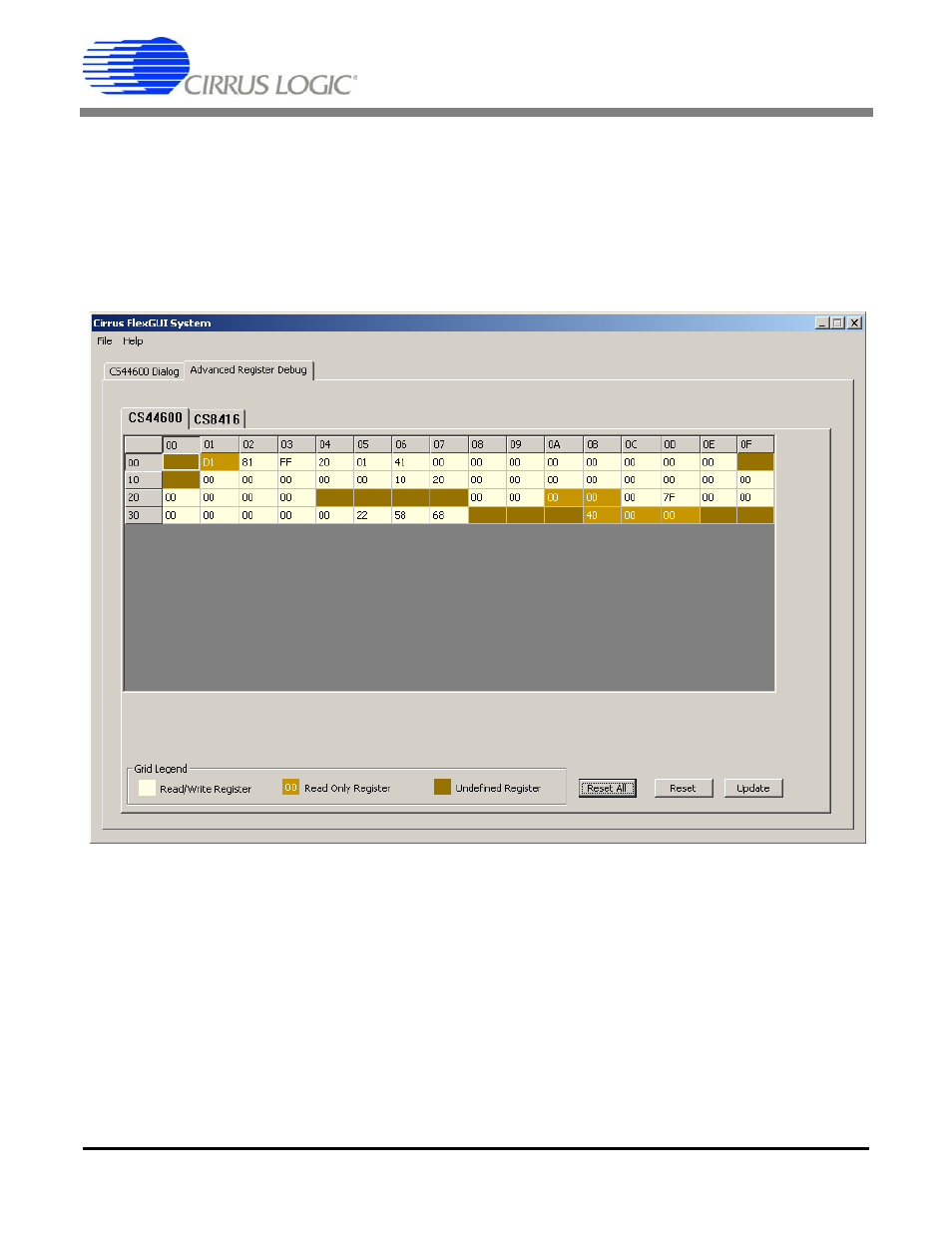 2 advanced register debug tab, Figure 2. advanced register debug tab - cs44600 | Cirrus Logic CRD44600-PH-FB User Manual | Page 7 / 32