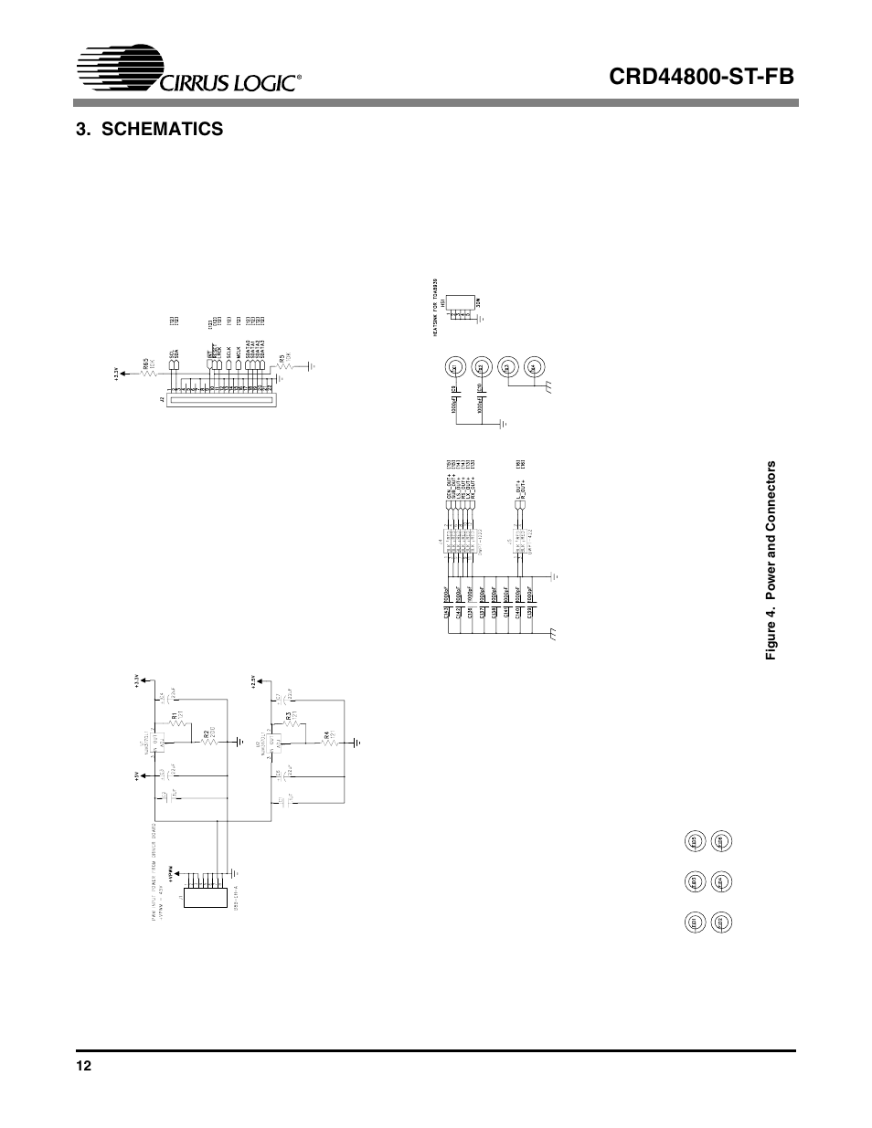 Schematics, Figure 4. power and connectors | Cirrus Logic CRD44800-ST-FB User Manual | Page 12 / 28