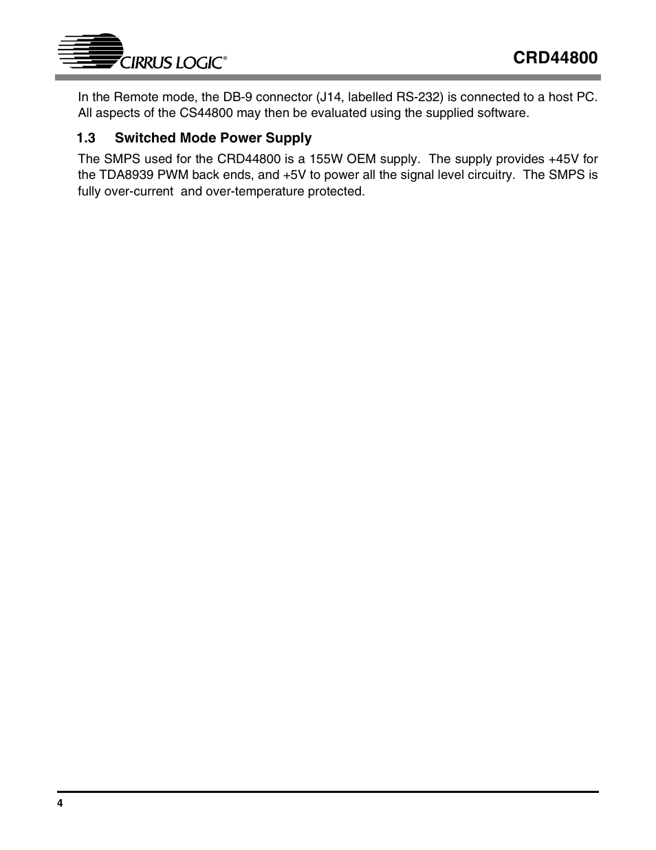 3 switched mode power supply | Cirrus Logic CRD44800 User Manual | Page 4 / 29
