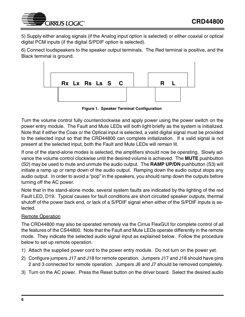 Figure 1. speaker terminal configuration | Cirrus Logic CRD44800 User Manual | Page 6 / 29