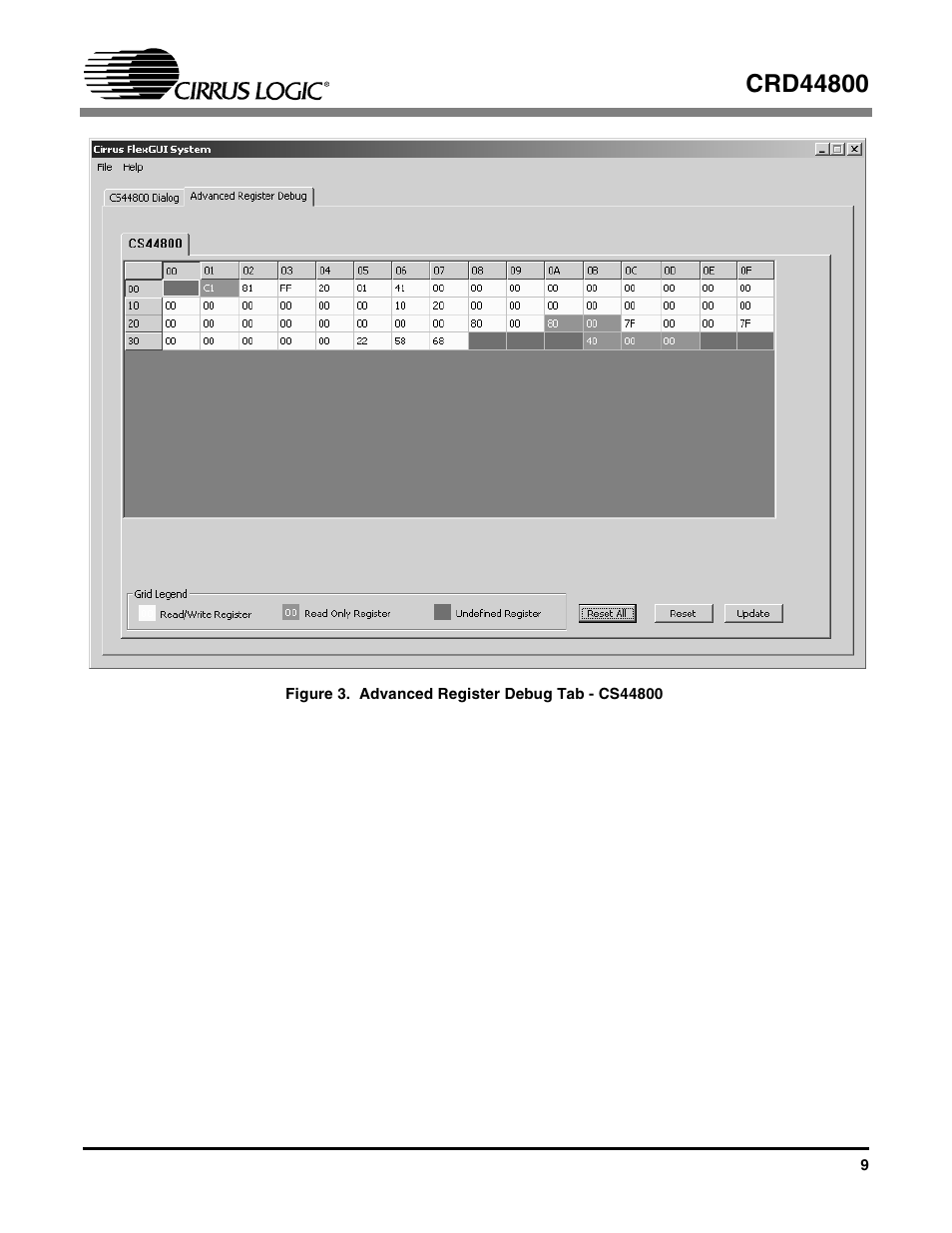 Figure 3. advanced register debug tab - cs44800 | Cirrus Logic CRD44800 User Manual | Page 9 / 29