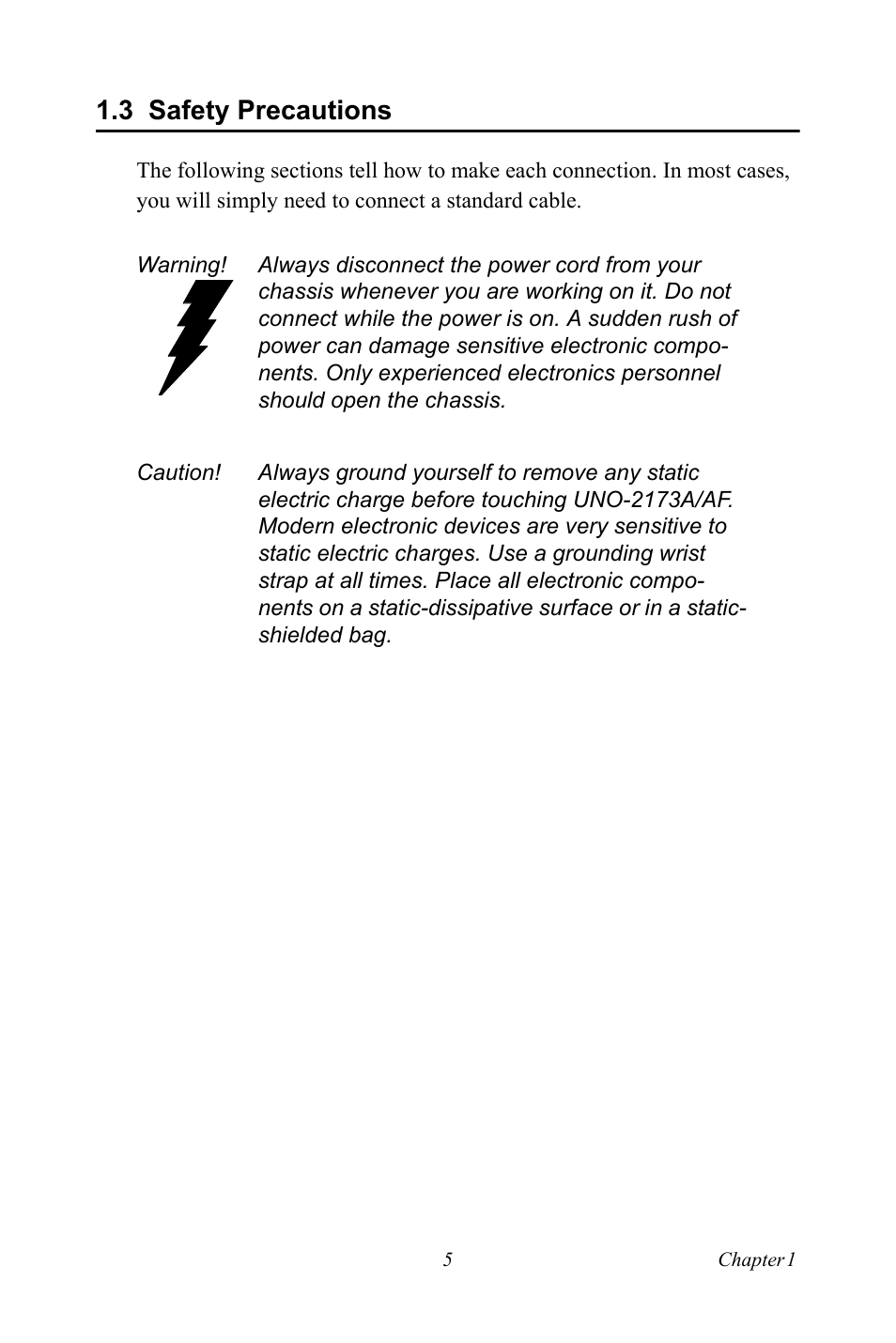 3 safety precautions, Safety precautions | Advantech UNO 2173A/AF User Manual | Page 13 / 42