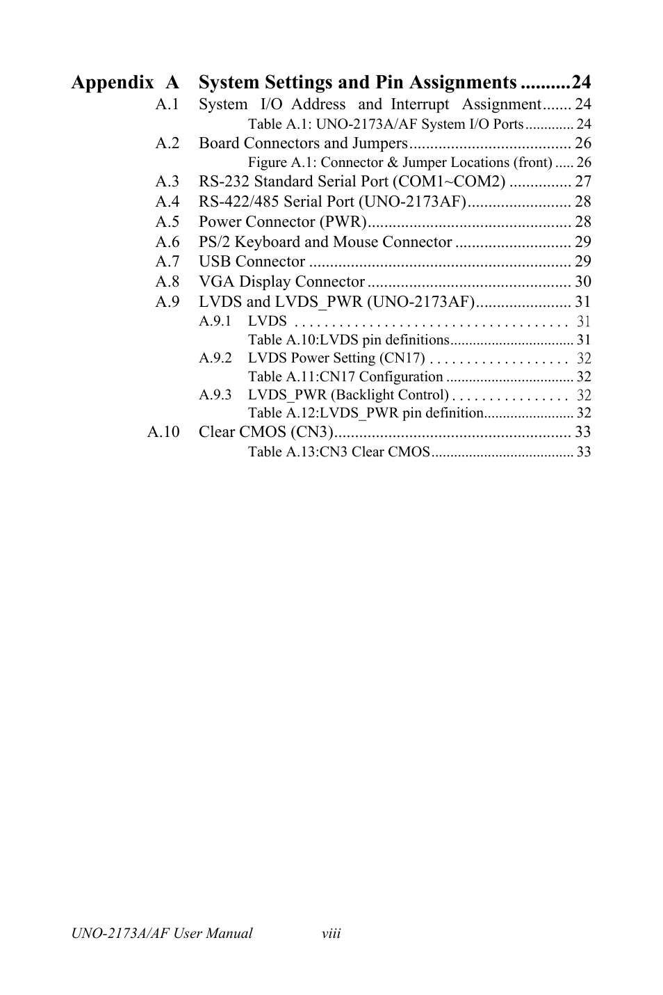 Appendix a system settings and pin assignments | Advantech UNO 2173A/AF User Manual | Page 8 / 42