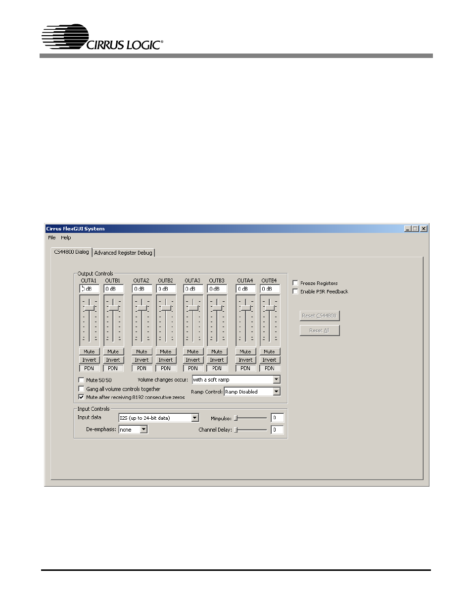 Gui control, 1 cs44800 dialog tab, Figure 1. cs44800 dialog tab | Cirrus Logic CDB44800 User Manual | Page 7 / 24