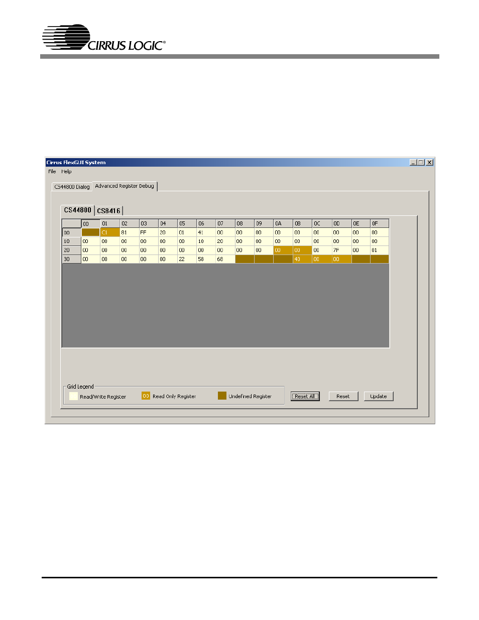 2 advanced register debug tab, Figure 2. advanced register debug tab - cs44800 | Cirrus Logic CDB44800 User Manual | Page 8 / 24