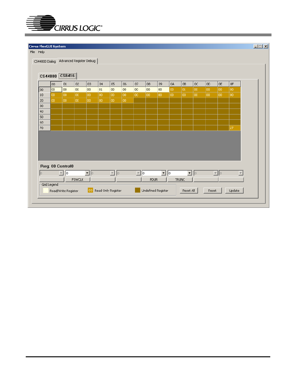 Figure 3. advanced register debug tab - cs8416 | Cirrus Logic CDB44800 User Manual | Page 9 / 24