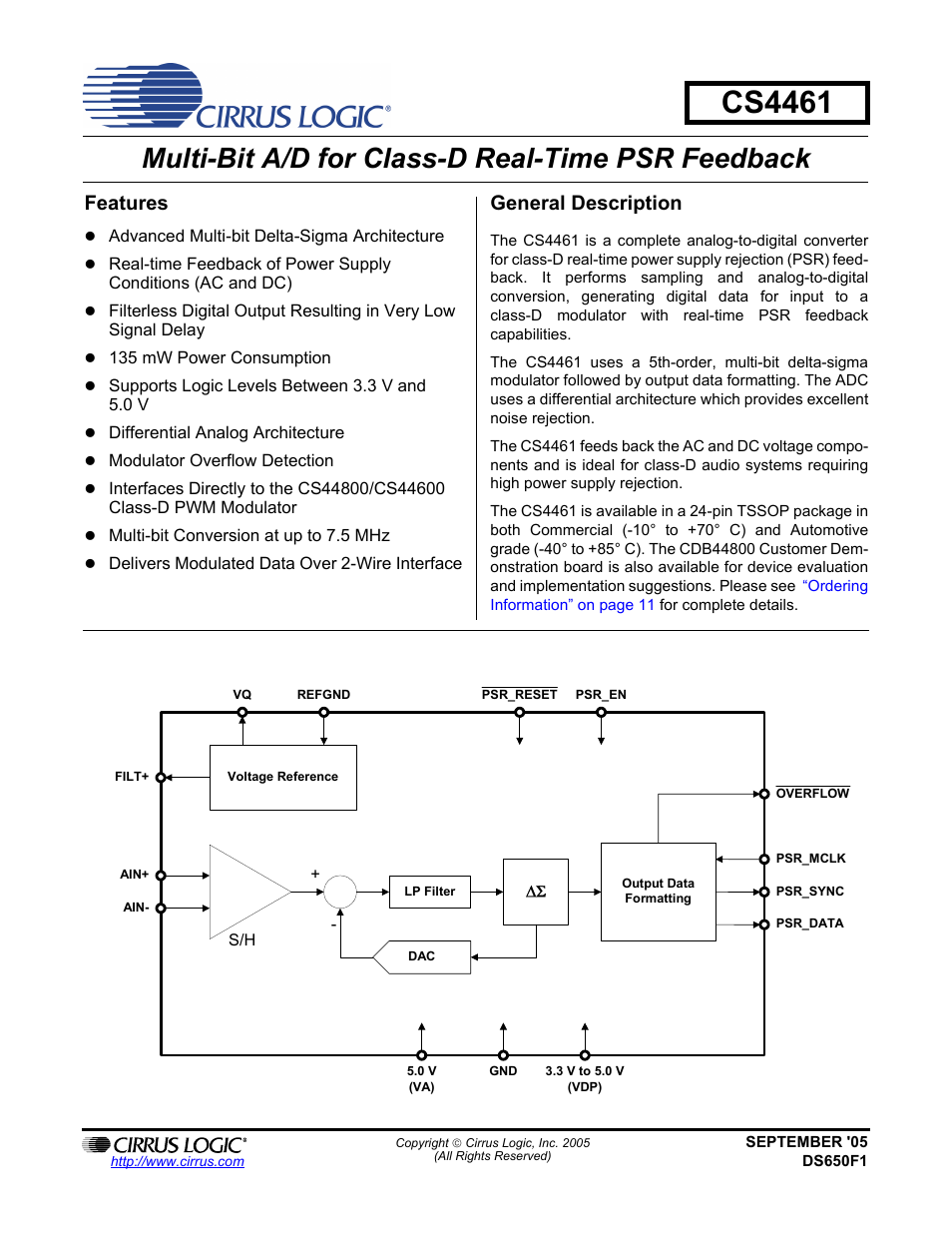 Cirrus Logic CS4461 User Manual | 11 pages
