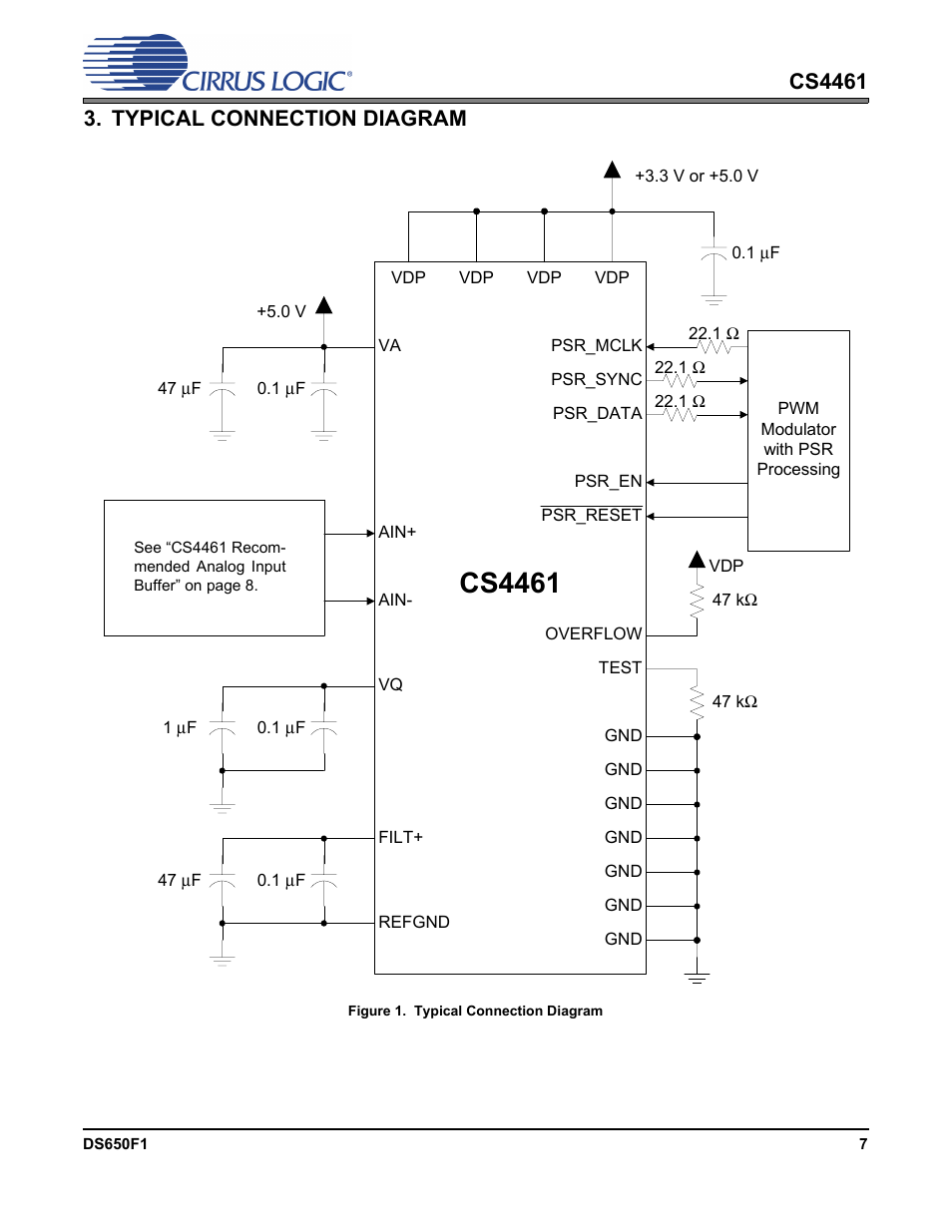 Typical connection diagram, Figure 1. typical connection diagram, Typical connection | Diagram, Cs4461 | Cirrus Logic CS4461 User Manual | Page 7 / 11