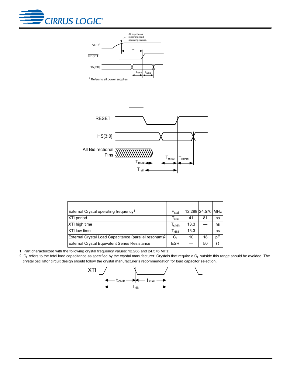 7 digital switching characteristics-xti, 7 digital switching characteristics–xti | Cirrus Logic CS470xx User Manual | Page 14 / 32