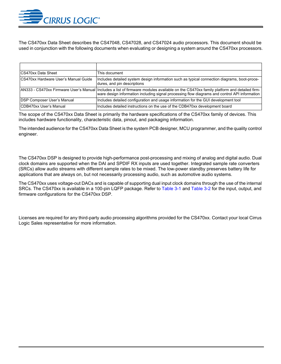 1 documentation strategy, 2 overview, 1 licensing | Cirrus Logic CS470xx User Manual | Page 4 / 32