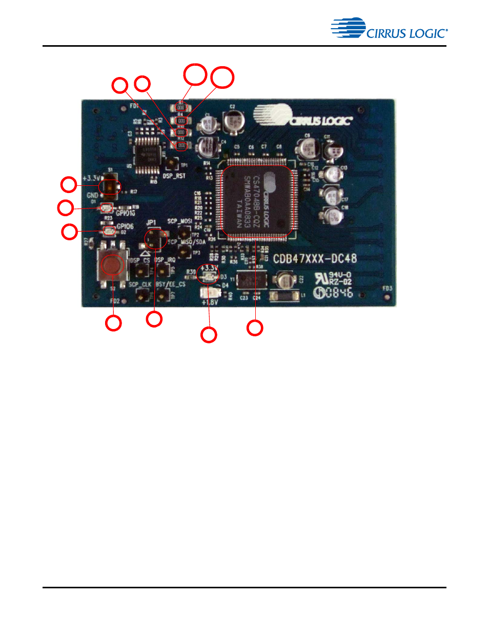 1 cdb47xxx-dc48 daughtercard components, 1 cdb47xxx-dc48 daughtercard components -7, Figure 2-4. cdb47xxx-dc48 daughtercard -7 | Cirrus Logic CDB470xx User Manual | Page 32 / 87